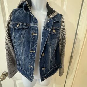 Wallflower Blue Denim Jacket with Striped Sleeves